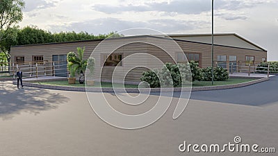 3D design Cattle Slaughterhouse using Lumion â€“ Front elevation Stock Photo